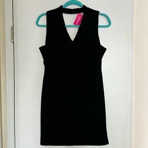 NWT A’GACI Moral Fiber Black Sheath Mini Dress V-Neck Sleeveless